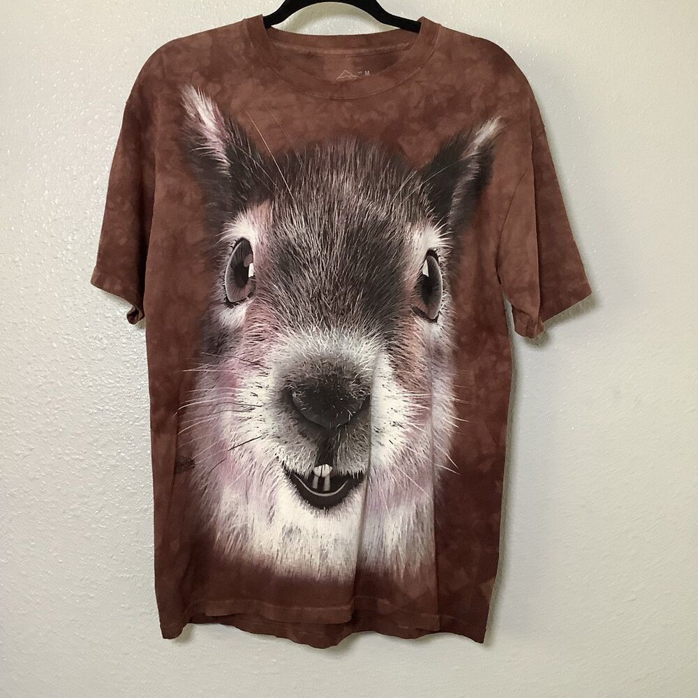 The Mountain Brown Tie Dye Squirrel Men’s T Shirt Medium Goblincore 100% Cotton